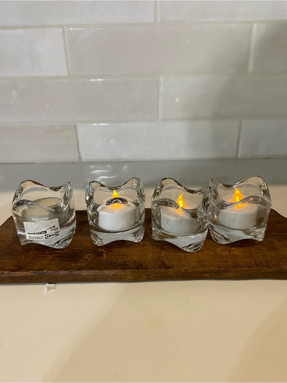 IKEA Clear Glass Tea Light Holders with Wavy Square Design - Clear